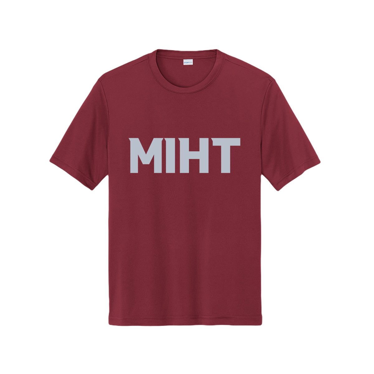 MIHT Core Performance Tee in cardinal, front view