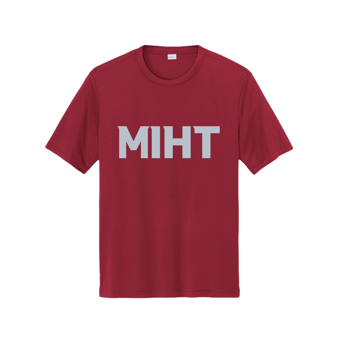 MIHT Core Performance Tee in deep red, front view