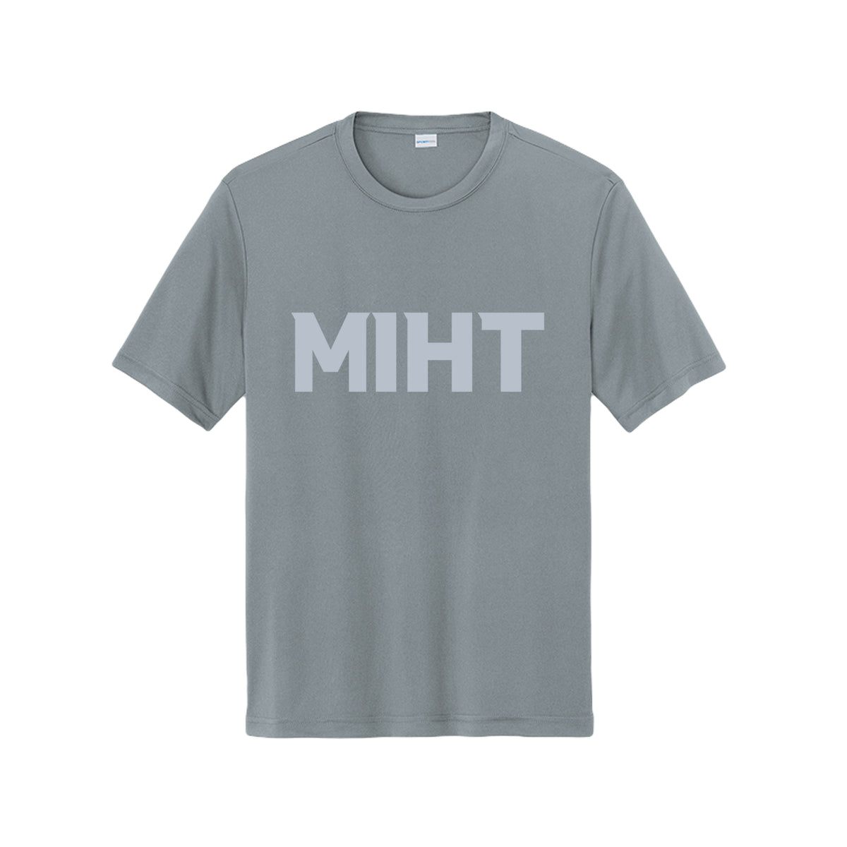 MIHT Core Performance Tee in grey concrete, front view