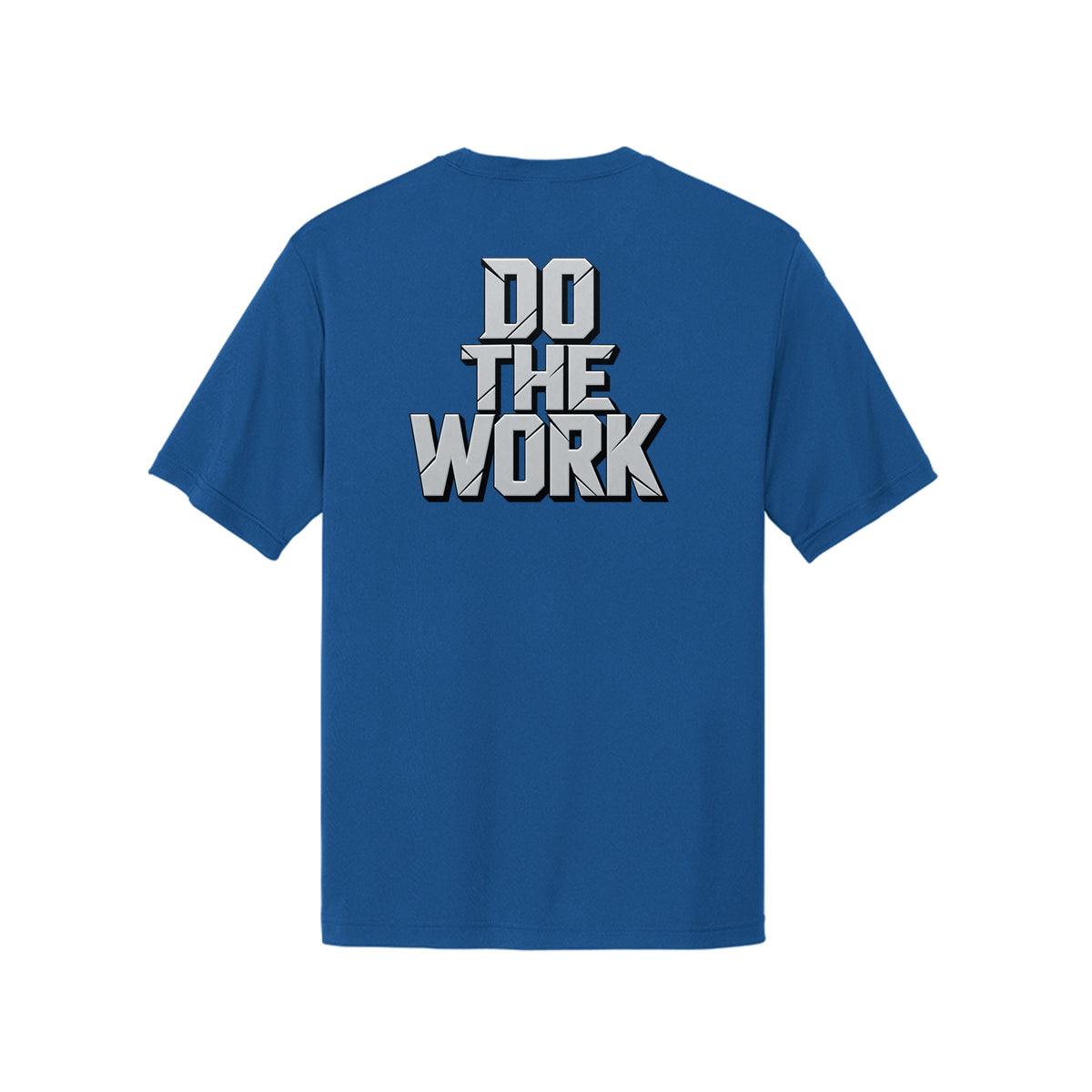 MIHT Do the Work Performance Tee in true royal, back graphic view